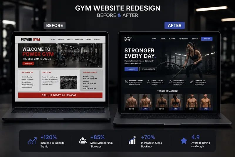 Gym website redesign Dublin — before and after comparison showing modern fitness design