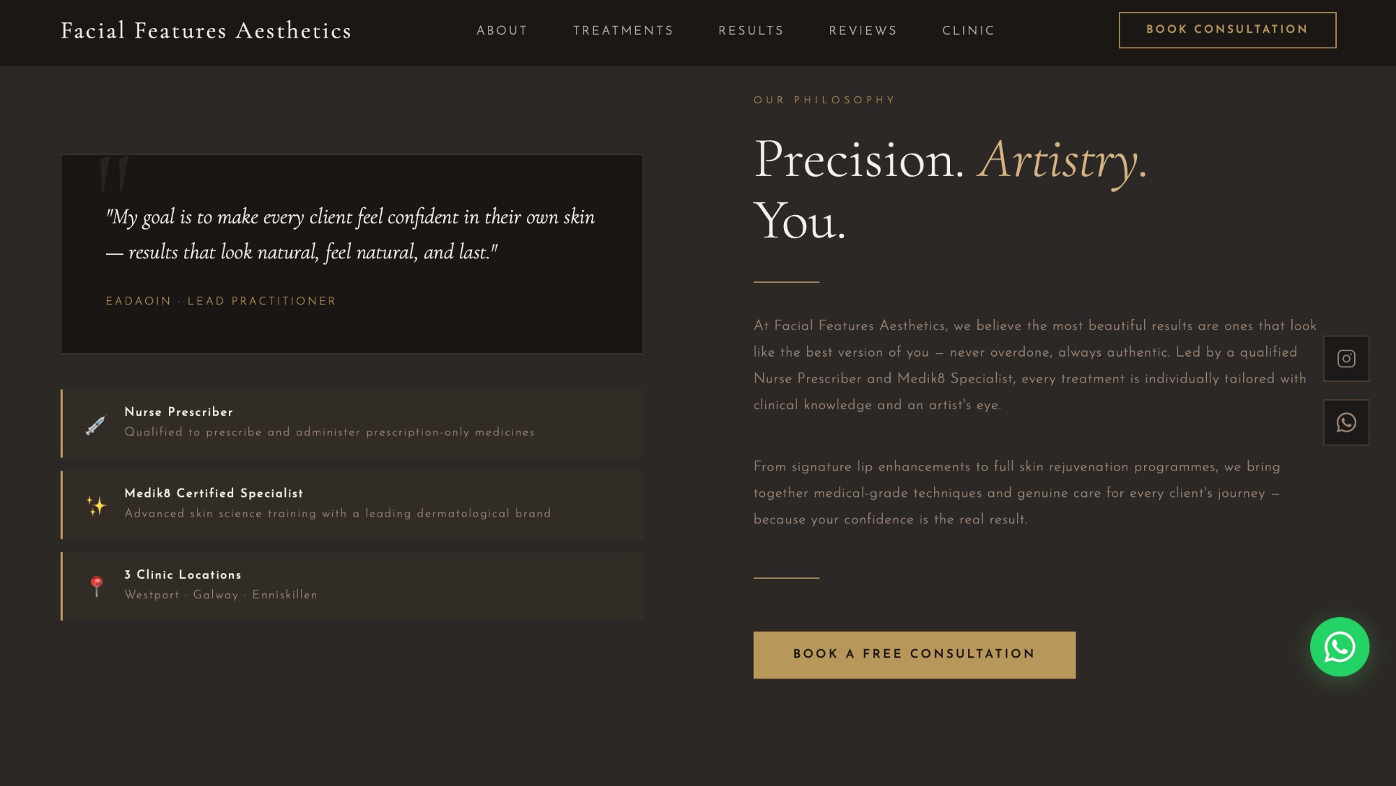 Facial Features Aesthetics website design Ireland — clinic and beauty website